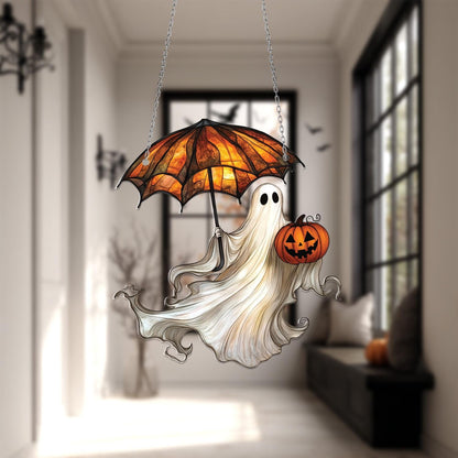 Halloween Ghost Window Hanging – Spooky Pumpkin Umbrella Decoration, Unique Haunted Home Accent and Fun Gift for Halloween Lovers