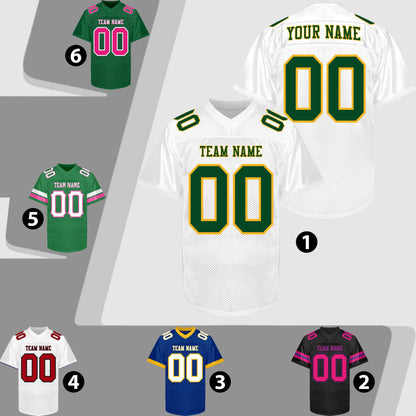 Custom White Football Jersey Men Women Youth Kid, White Green Yellow Football Shirts Sports Uniform Name Number Logo Uniform Fan Gift Outfit