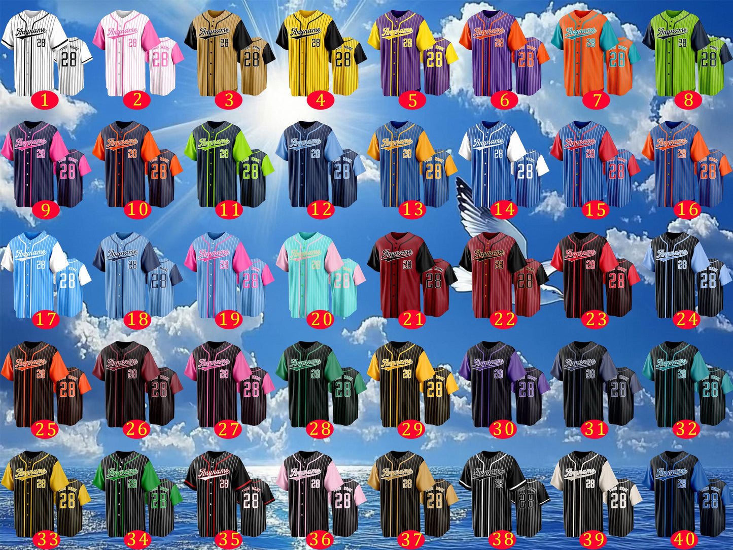 Custom Embroidered Pinstripe Baseball Jersey with Personalized Team Name and Number Baseball Couple Jersey Ideal for Sports Teams and Gifts