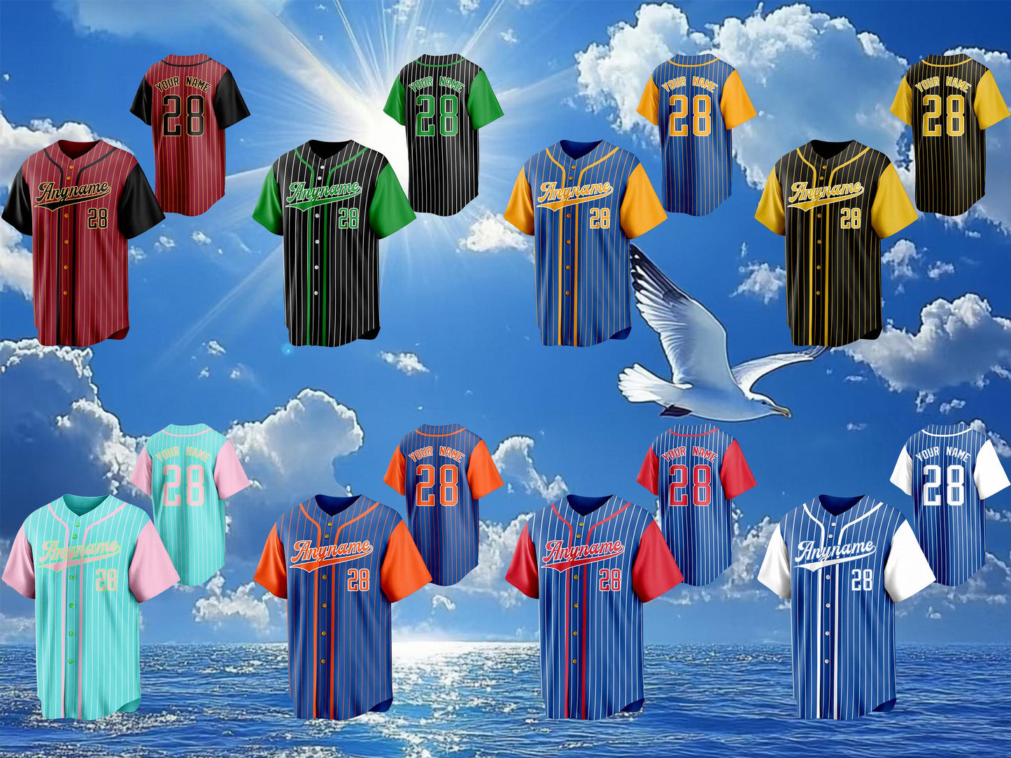 Custom Embroidered Pinstripe Baseball Jersey with Personalized Team Name and Number Baseball Couple Jersey Ideal for Sports Teams and Gifts