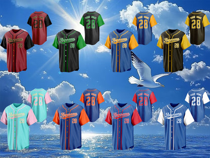 Custom Embroidered Pinstripe Baseball Jersey with Personalized Team Name and Number Baseball Couple Jersey Ideal for Sports Teams and Gifts