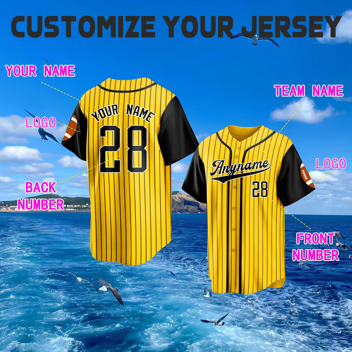 Custom Embroidered Pinstripe Baseball Jersey with Personalized Team Name and Number Baseball Couple Jersey Ideal for Sports Teams and Gifts