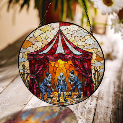 Suncatcher stained glass circus skeleton performers Halloween gift