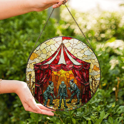 Suncatcher stained glass circus skeleton performers Halloween gift