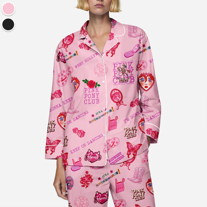 Pink Pony Club Pajamas, I'm Gonna Keep On Dancing PJS, Sapphic Lesbian Pride Music Pajamas, Western Princess Tour pajamas, LGBTQ Concert pjs