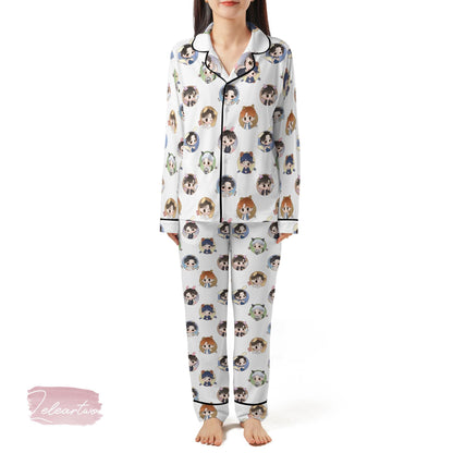 Ateez Chibi Pajama Set – Kpop Short Sleeve Sleepwear Featuring All 8 Members in Cute Outfits, Cozy ATEEZ Fan Gift
