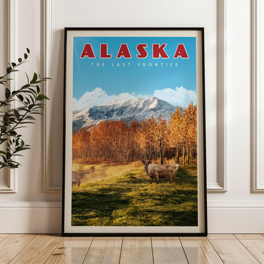 Alaska Print, Vintage Alaska Travel Poster, Alaska State Decor, Anchorage Alaska Gift, Mountain Wall Art, Alaska Map Wall Art, Alaska Decor