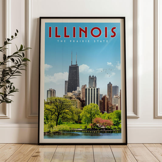 Illinois Poster, Illinois Print, Illinois State Wall Art, Retro Illinois Home Decor, Vintage Illinois Photo, Illinois Gift, Chicago