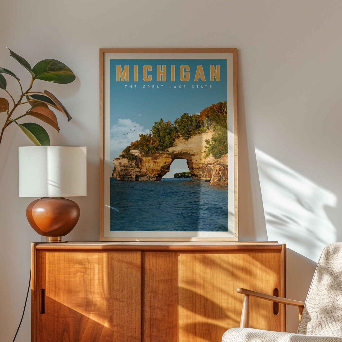 Michigan Art, Michigan Travel Poster, Michigan State Print, Lake Michigan Wall Art, Michigan Gift, Detroit Michigan Lighthouse Decor