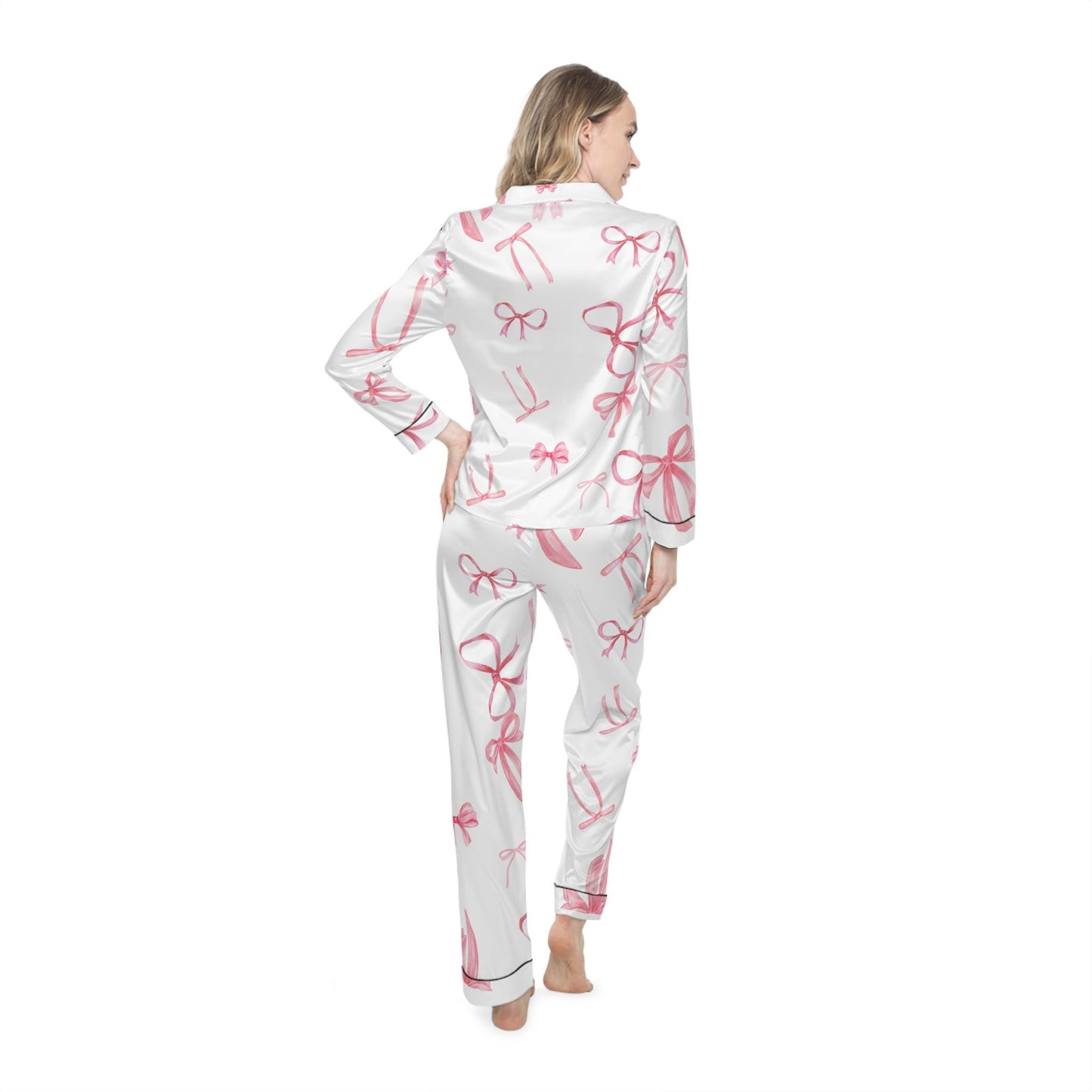 Custom pajamas set Chic bow Women's Satin Pajamas with Bow Design, Luxurious Sleepwear, Perfect for Gift Giving, Loungewear, Cozy Nights
