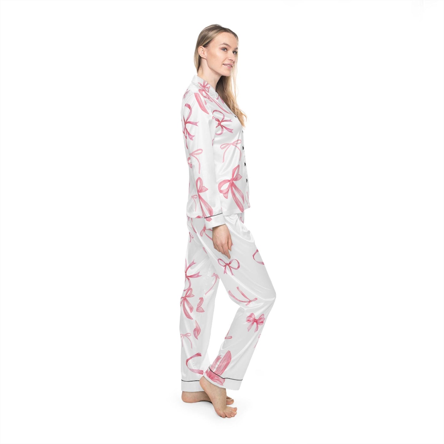 Custom pajamas set Chic bow Women's Satin Pajamas with Bow Design, Luxurious Sleepwear, Perfect for Gift Giving, Loungewear, Cozy Nights