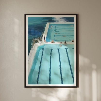 Vintage Beach Print: Muted Coastal Art, Swimmers Pool Painting