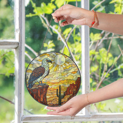 Eagle desert canyon art suncatcher stained glass window decor gift for Independence Day or dad
