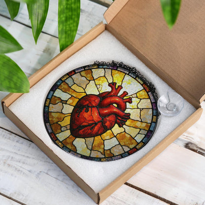 Anatomical Heart Art Glass Suncatcher Window Decor Unique Gift for Medical Student or Valentine's Day