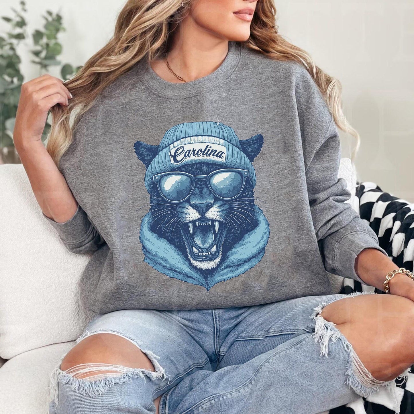 Carolina Football Sweatshirt, Retro Panther Shirt, Panther Sweatshirt, Trendy Football Sweatshirt, Spirit Animal, Gift For Football Fan.