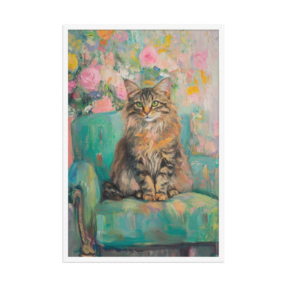 Siberian Cat Floral Art Print: Whimsical Retro Wall Decor