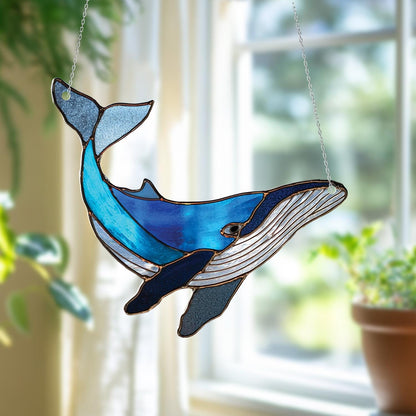 Blue Whale Window Hanging Decoration, Ocean Animal Design In Shades Of Blue For Nautical Themed Home, Beach House, And Sea Lovers