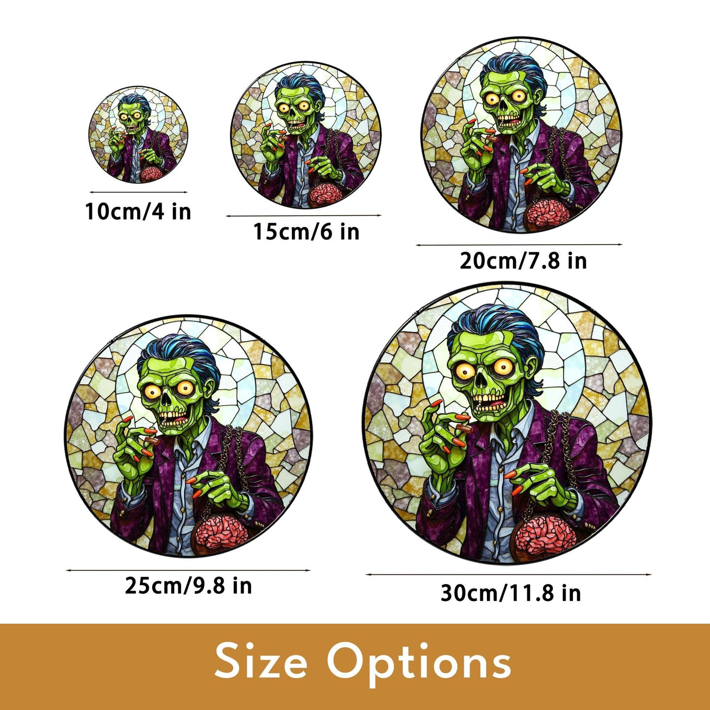 suncatcher stained glass zombie holding brain halloween gift for horror lover