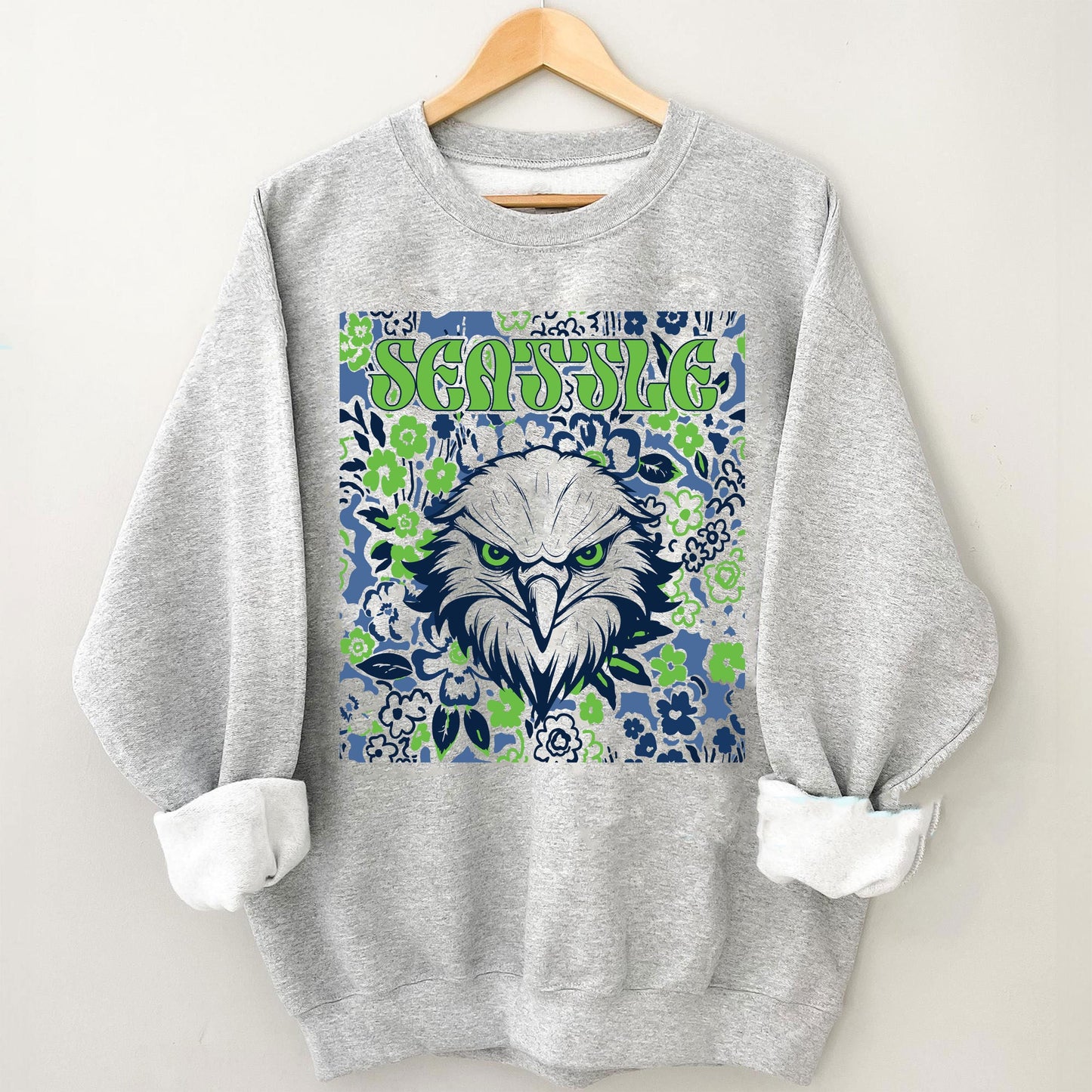 Seattle Team Mascot Shirt, Floral Spirit Mascot Sweatshirt, Game Day Tee, Abstract Flower Football Sports Shirt, Cheerleader Gift Shirt