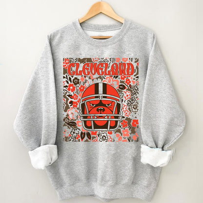 Cleveland Team Mascot Shirt, Floral Spirit Mascot Sweatshirt, Game Day Tee, Abstract Flower Football Sports Shirt, Cheerleader Gift Shirt