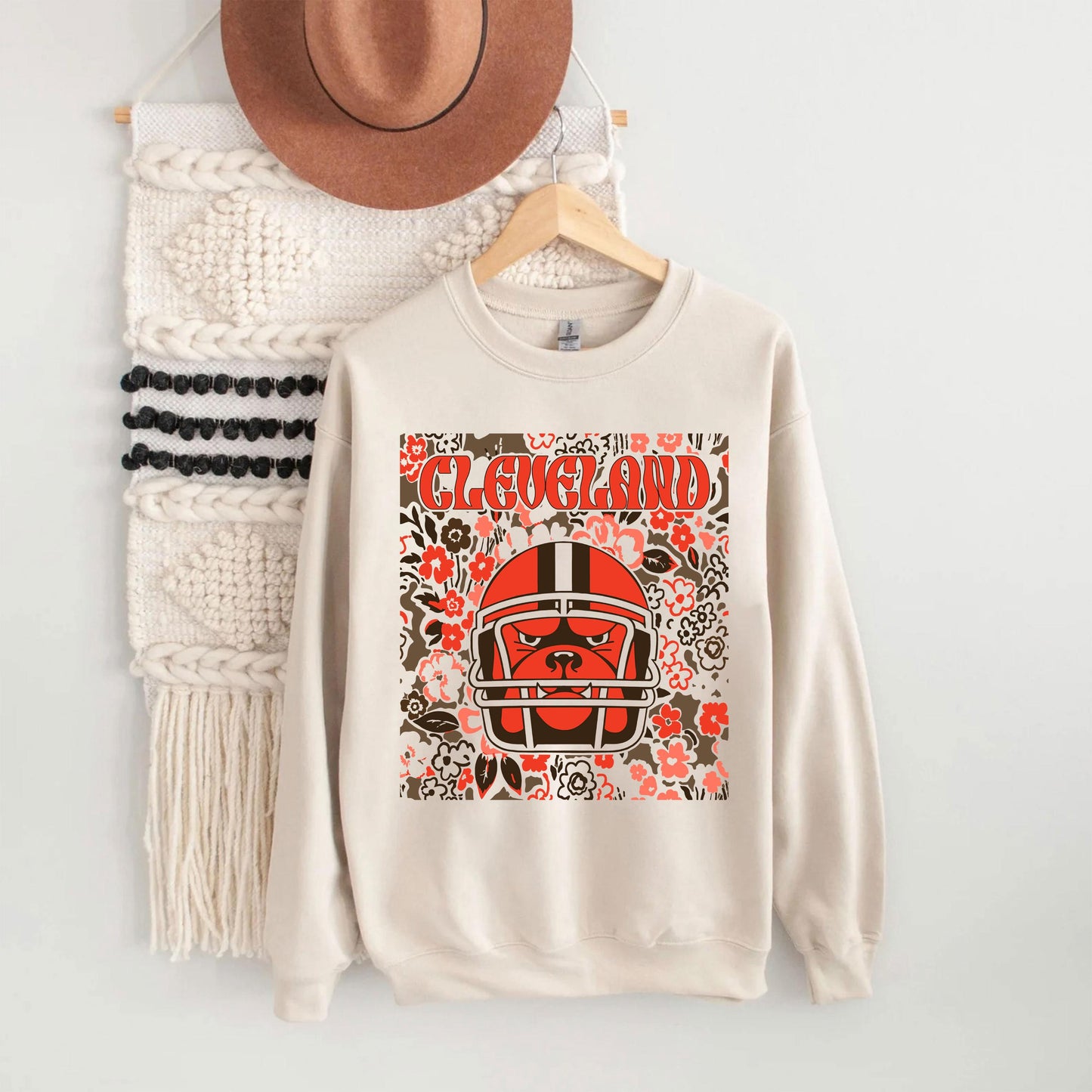 Cleveland Team Mascot Shirt, Floral Spirit Mascot Sweatshirt, Game Day Tee, Abstract Flower Football Sports Shirt, Cheerleader Gift Shirt