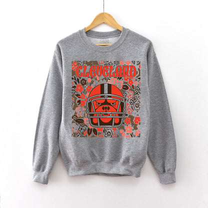 Cleveland Team Mascot Shirt, Floral Spirit Mascot Sweatshirt, Game Day Tee, Abstract Flower Football Sports Shirt, Cheerleader Gift Shirt