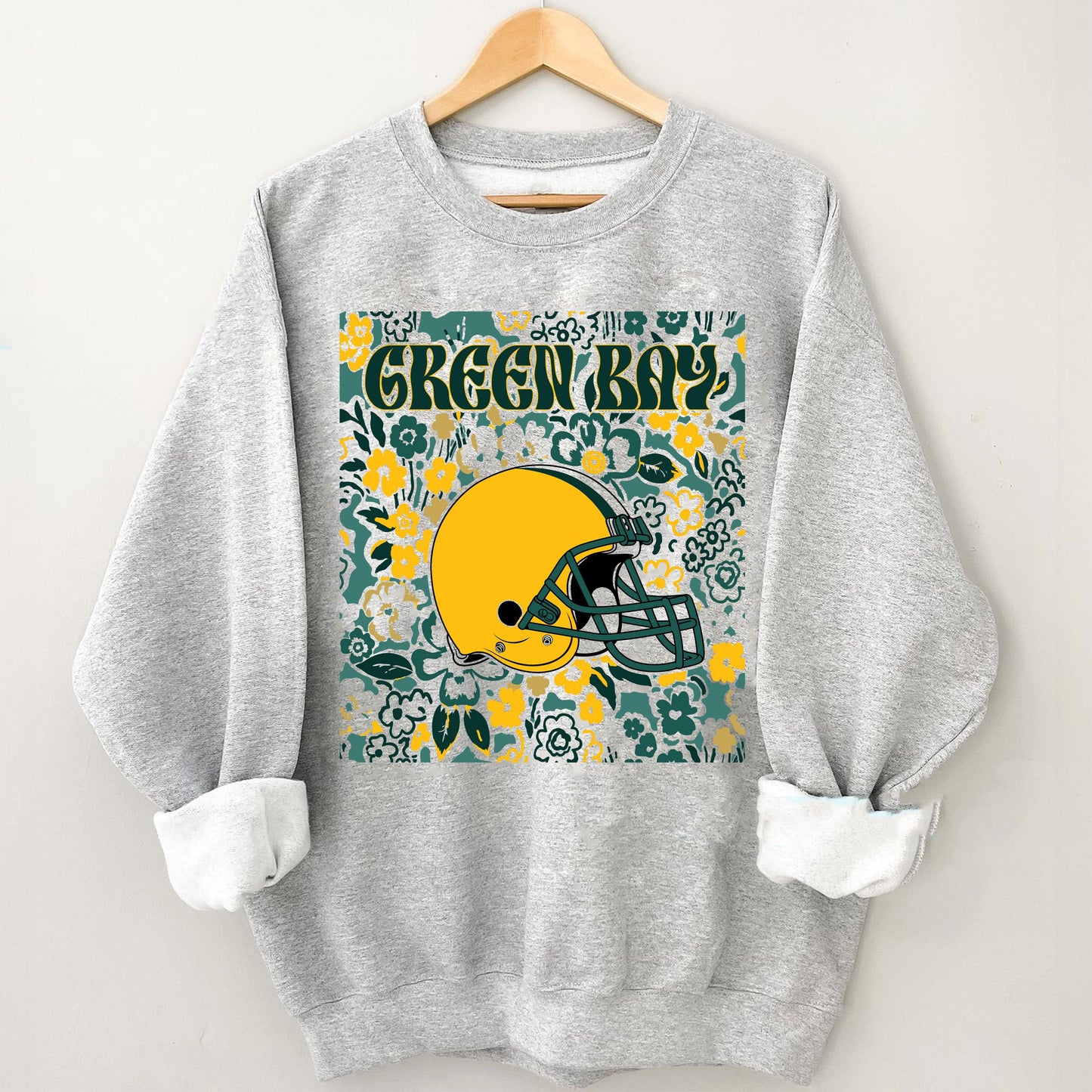 Green Bay Team Mascot Shirt, Floral Spirit Mascot Sweatshirt, Game Day Tee, Abstract Flower Football Sports Shirt, Cheerleader Gift Shirt