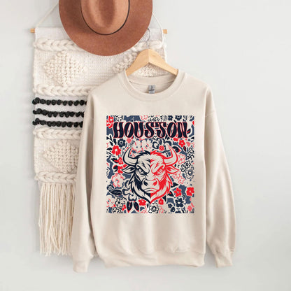 Houston Team Mascot Shirt, Floral Spirit Mascot Sweatshirt, Game Day Tee, Abstract Flower Football Sports Shirt, Cheerleader Gift Shirt