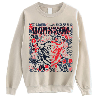 Houston Team Mascot Shirt, Floral Spirit Mascot Sweatshirt, Game Day Tee, Abstract Flower Football Sports Shirt, Cheerleader Gift Shirt