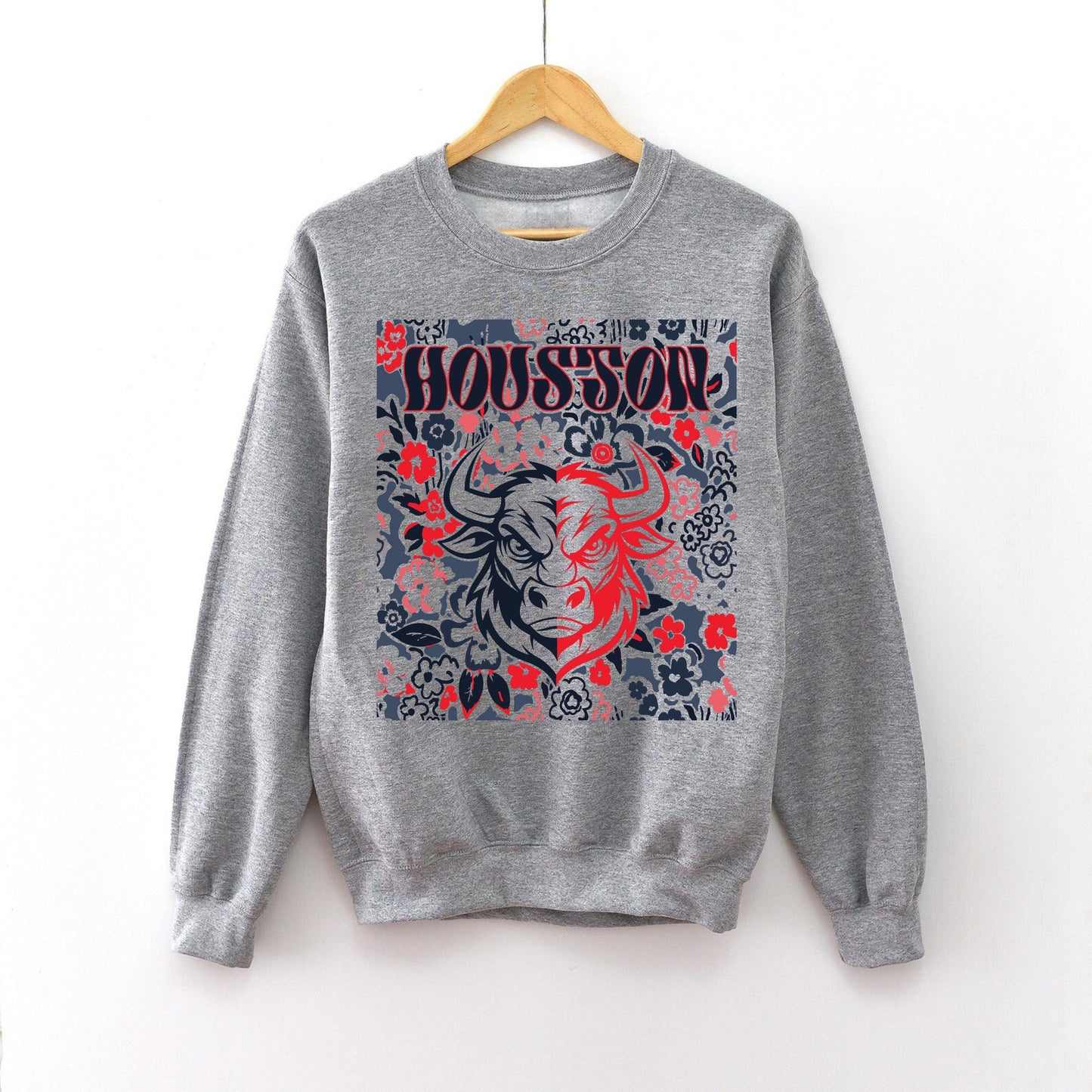 Houston Team Mascot Shirt, Floral Spirit Mascot Sweatshirt, Game Day Tee, Abstract Flower Football Sports Shirt, Cheerleader Gift Shirt