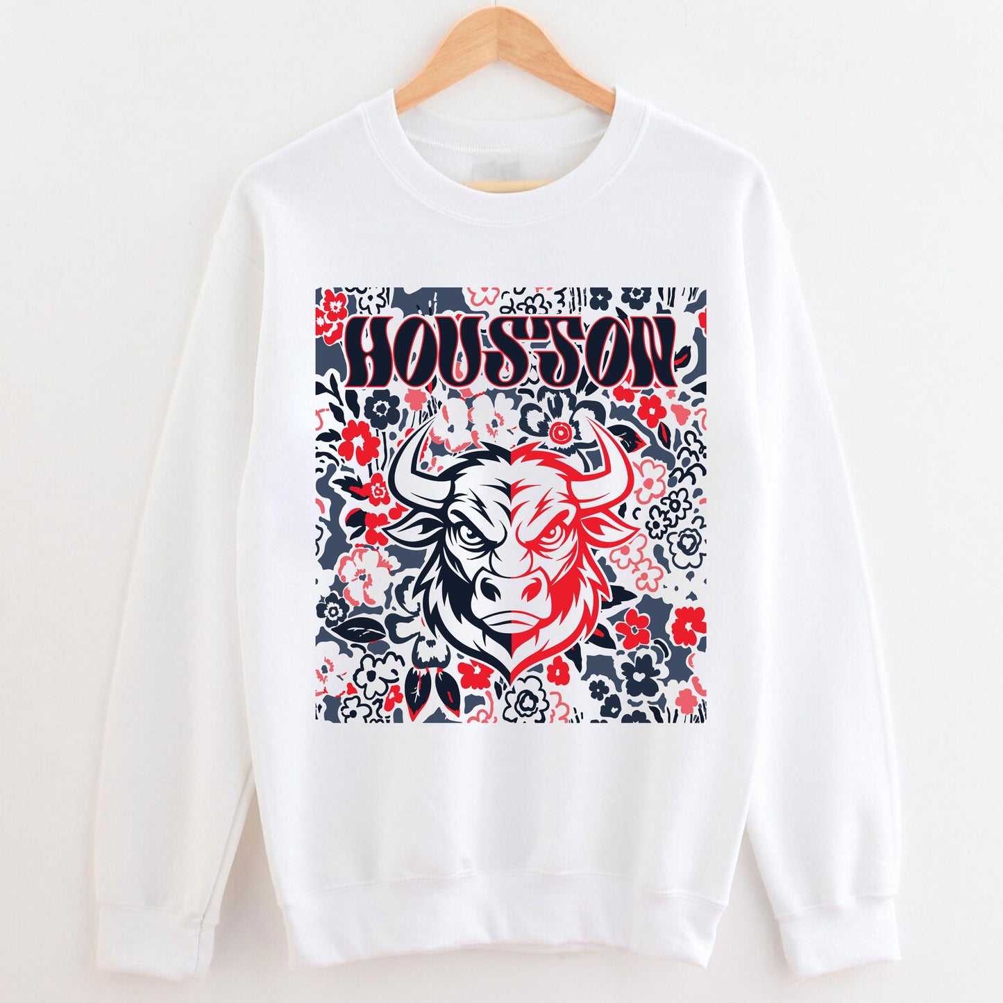 Houston Team Mascot Shirt, Floral Spirit Mascot Sweatshirt, Game Day Tee, Abstract Flower Football Sports Shirt, Cheerleader Gift Shirt