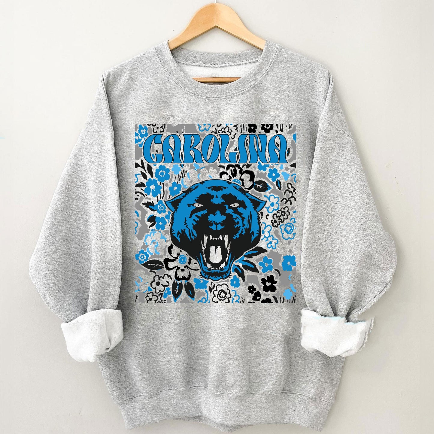 Carolina Team Mascot Shirt, Floral Spirit Mascot Sweatshirt, Game Day Tee, Abstract Flower Football Sports Shirt, Cheerleader Gift Shirt