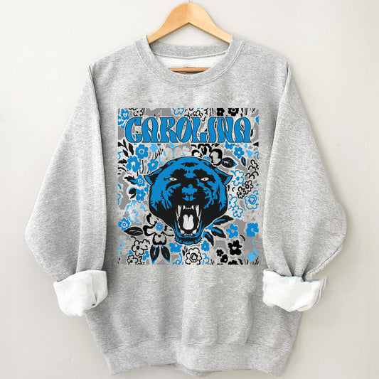 Carolina Team Mascot Shirt, Floral Spirit Mascot Sweatshirt, Game Day Tee, Abstract Flower Football Sports Shirt, Cheerleader Gift Shirt