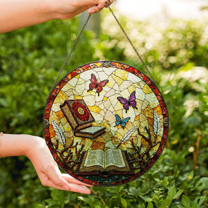 Suncatcher stained glass butterflies books open pages gift for mom Mothers Day gift