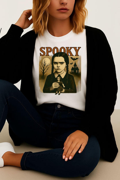 Spooky Wednesday Adams inspired Vintage Halloween Graphic T-Shirt, Spooky Shirt, Unisex Tee, Gothy Fashion