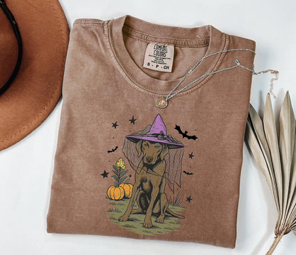 Comfort Colors® Halloween Witch Dog Shirt, Fall Pumpkin Labrador Shirt, Spooky Dog Halloween Shirt, Fall Dog Shirt, Halloween Dog Shirt
