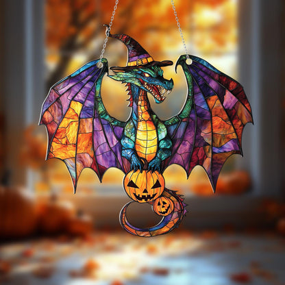 Halloween Dragon Window Hanging, Spooky Gothic Fantasy Decor, Witchy Pumpkin Fall Accent, Haunted House Autumn Party Decoration Gift