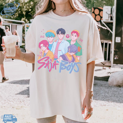 Kpop Saja Boys Shirt, Kpop Demon Hunters T-shirt, Demon Hunters Merch, Kpop Huntrix Pin shirt, Saja Boys Fan Gifts