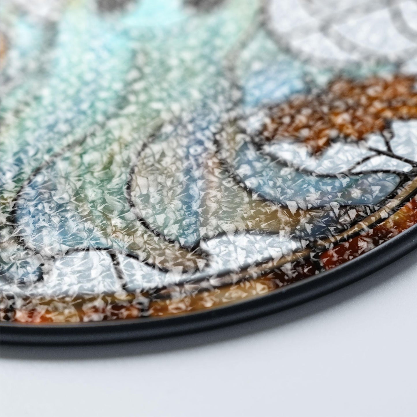 Cute Ghost Stained Glass Suncatcher – Smiling Halloween Suncatcher with Pumpkin & Fall Leaves, Spooky but Sweet Autumn Window Decor