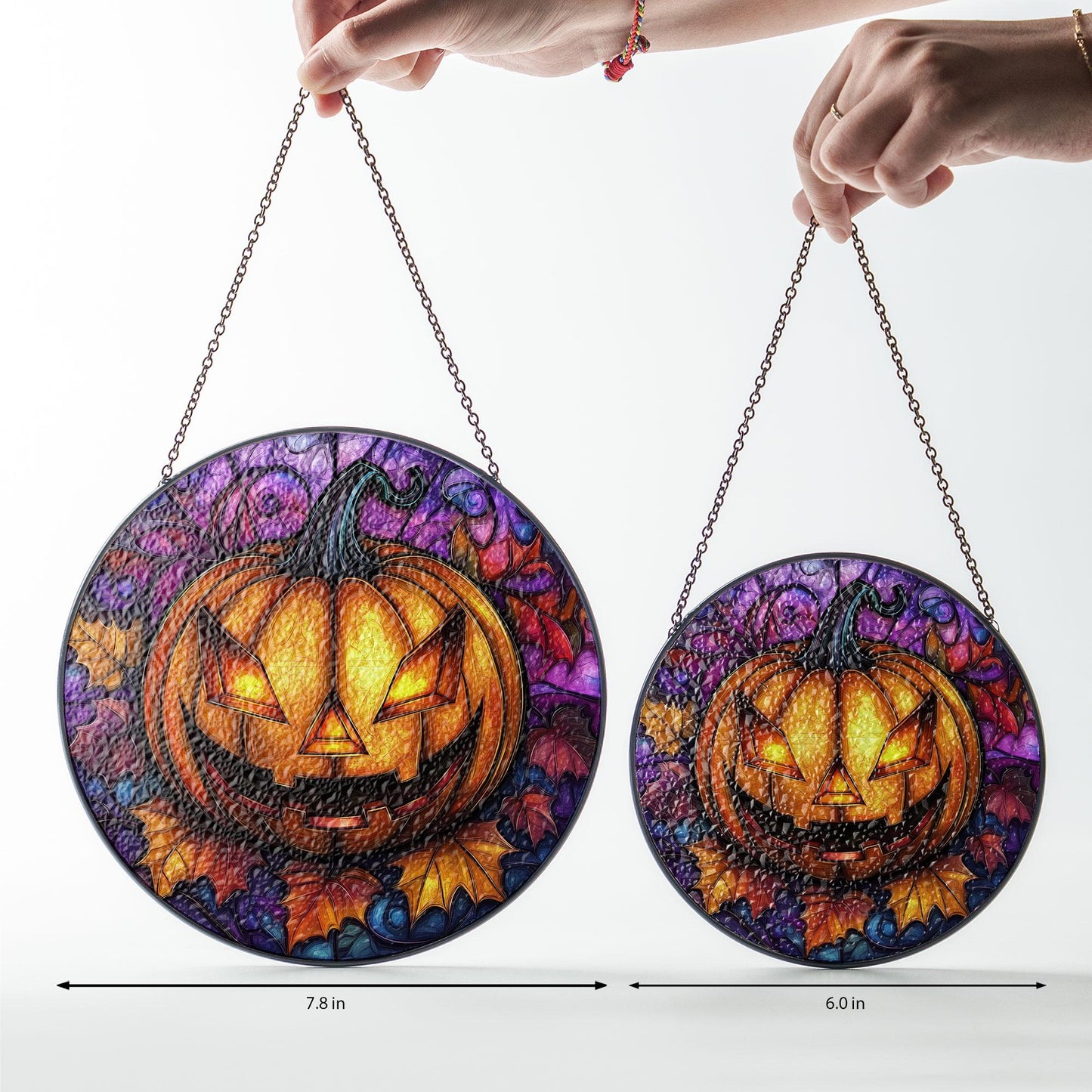 Halloween Pumpkin Stained Glass Suncatcher – Spooky Jack-O’-Lantern Window Hanging Decor or Gift, Glowing Fall Accent for Haunted Home