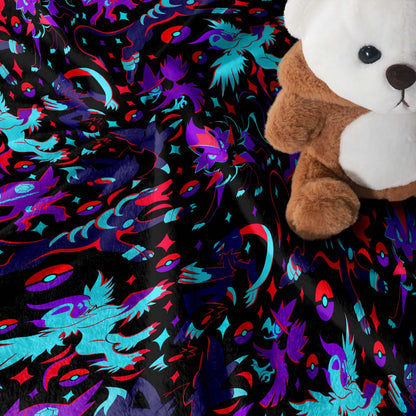 Absol Sableye Fleece Blanket, Dark Fantasy Fleece Throw, Soft Cozy Cotton Blanket, Home Decor Blanket, Absol Blanket Gifts