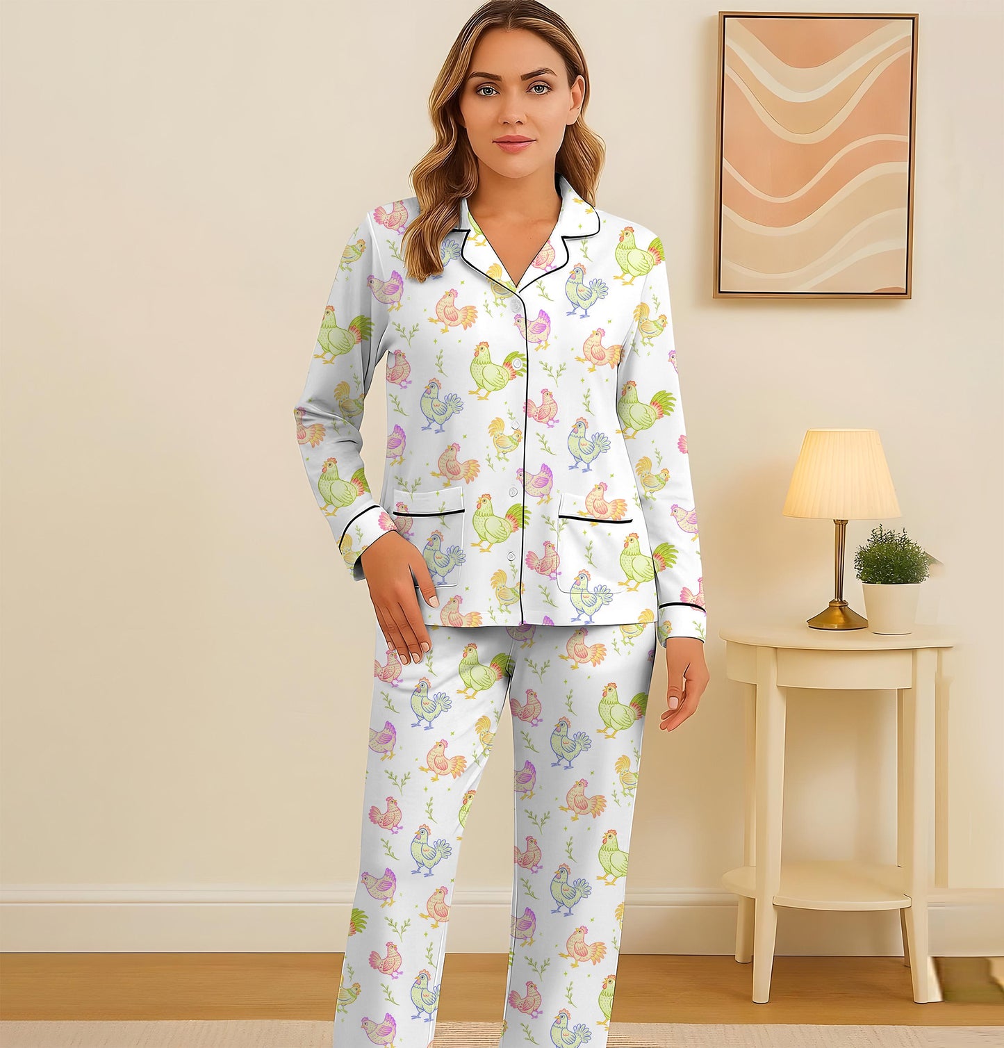 Cute Rooster Pajamas Set, Farmhouse Sleepwear, Colorful Chicken Homewear, Animal  Lover Gift, Chicken Farm Pajamas, Halloween Gift