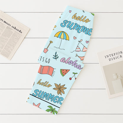 Hello Summer Pajamas Set, Aloha Summer Sleepwear, Beach Pattern Homewear, Marine Life Pjs, Funny Vacation Gift