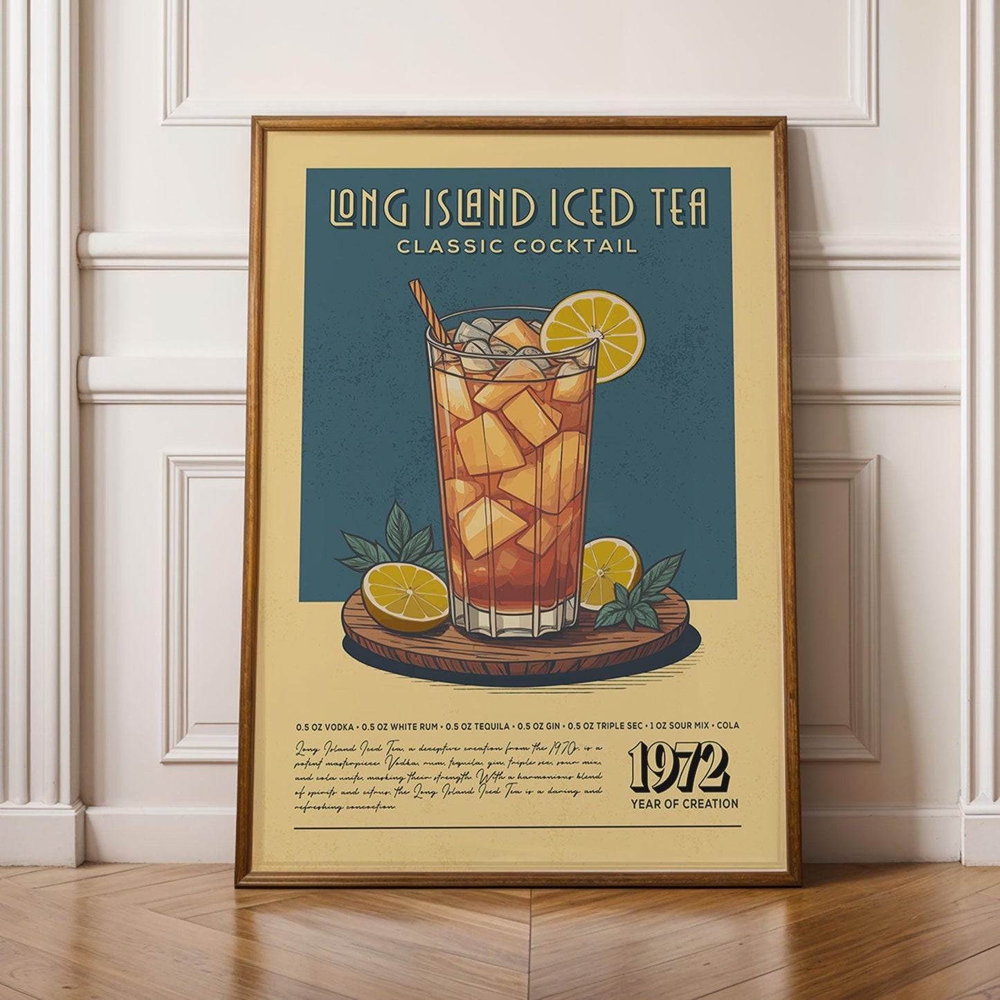 Long Island Iced Tea Cocktail Print, LIT Cocktail Poster | Bar Cart Prints | Vintage Cocktail Art Bar Accessories for Home Bar Cart