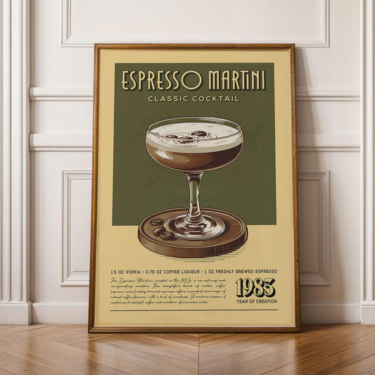 Espresso Martini Print, Espresso Martini Poster, Classic Cocktail Bar Wall Art, Bar Cart Art Prints, Retro Cocktail Print, Bar Accessories
