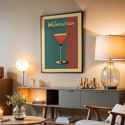 Manhattan Cocktail Print, Manhattan Cocktail Poster, Bar Wall Art, Classic Bar Cart Art Prints, Retro Cocktail Print, Bar Cart Accessories