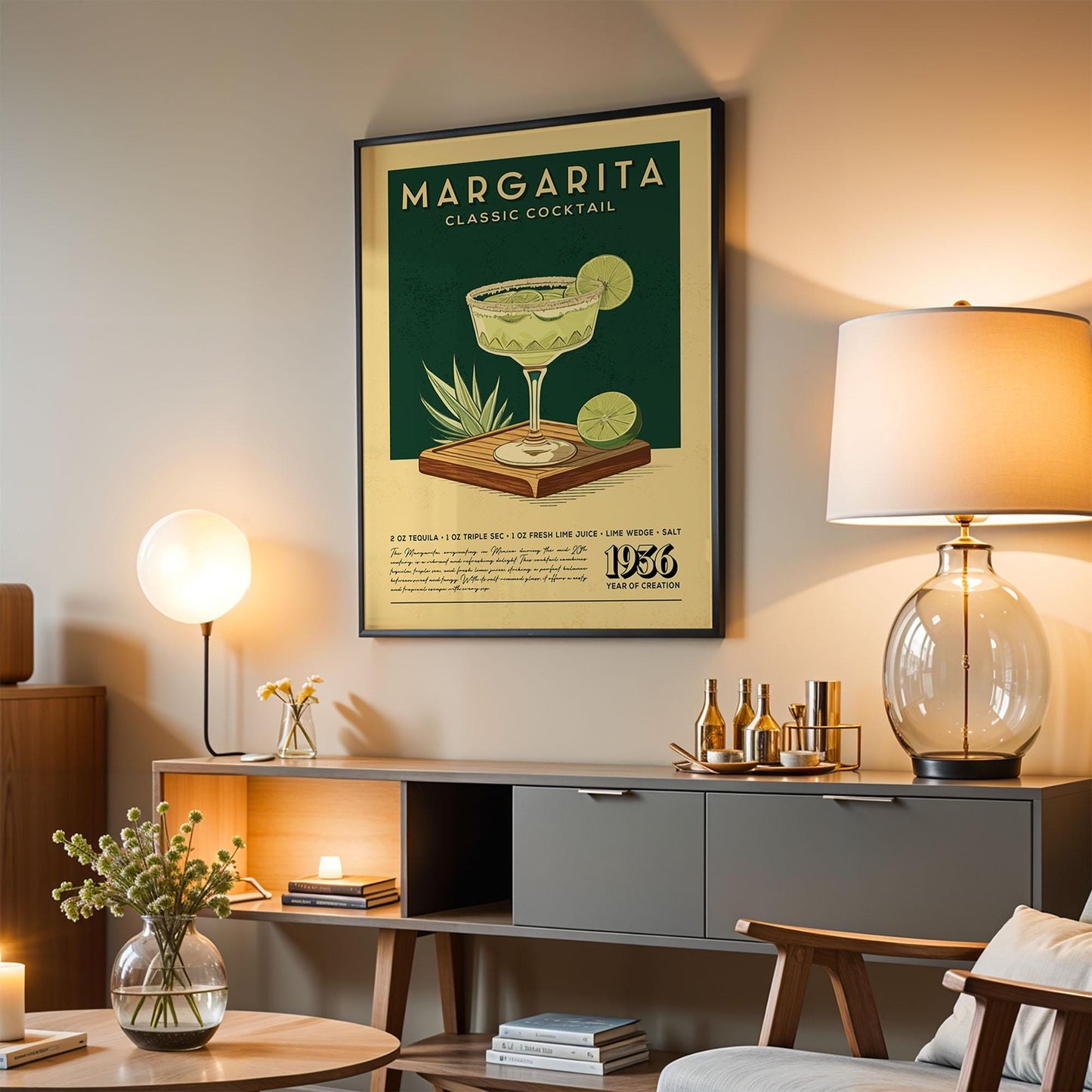 Margarita Cocktail Print, Margarita Cocktail Poster, Bar Wall Art, Classic Bar Cart Art Prints, Retro Cocktail Print, Bar Accessories