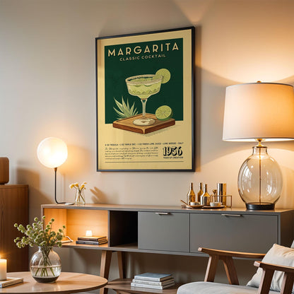 Margarita Cocktail Print, Margarita Cocktail Poster, Bar Wall Art, Classic Bar Cart Art Prints, Retro Cocktail Print, Bar Accessories