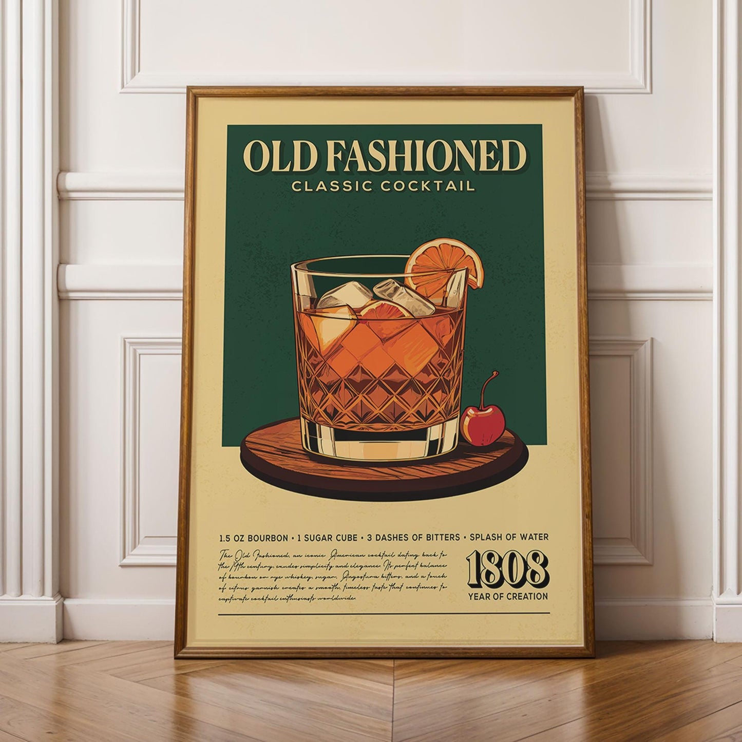 Old Fashioned Cocktail Print, Old Fashioned Cocktail Poster, Bar Wall Art, Classic Bar Cart Art Prints, Retro Print, Bar Accessories