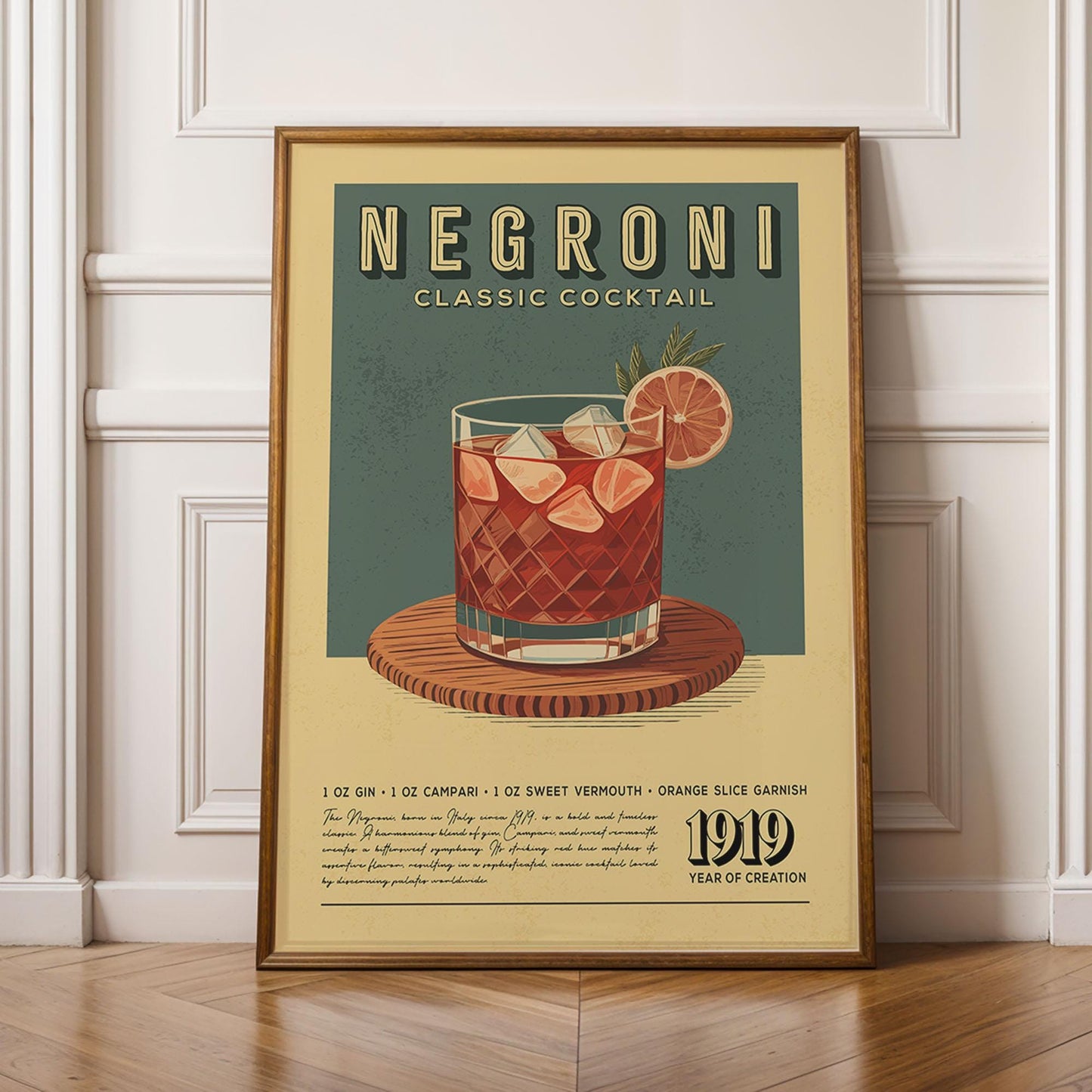 Negroni Cocktail Print, Negroni Cocktail Poster, Bar Wall Art, Classic Bar Cart Art Prints, Retro Cocktail Print, Bar Accessories